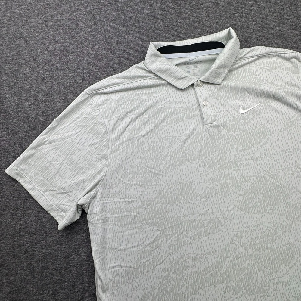 Nike DRI-Fit Polo Shirt Men XL Gray Vapor Camo Jacquard Swoosh Golf Standard Fit
